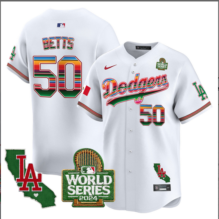Men MLB Mexico Los Angeles Dodgers #50 betts white 2024 World Series Champions Patch Jersey 20241105->los angeles dodgers->MLB Jersey